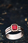 Erkek Gümüş Yüzük - Kırmızı Yakut Taşlı Ince Kibar Erkek Yüzüğü