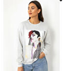 Baskı ve Aplike Detaylı Sweatshirt Gri