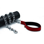 PETLOVEBUTİK Konforlu Dokumadan El Yapımı Zincirli Köpek Gezdirme Kayışı 4x110cm - Red