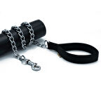 PETLOVEBUTİK Konforlu Dokumadan El Yapımı Zincirli Köpek Gezdirme Kayışı 4,5x80cm - Black