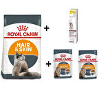 Royal Canin Hair Skin  Kedi  Maması 2 Kg + 2 Adet RC Yaş Mama 85gr +20 gr GimCat Malt      