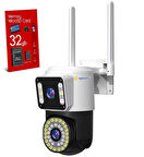 32 Gb Hafıza Kartlı 4mp Yoosee Çift Lens Ip Kamera - Wıfı Otomatik İzleme, Su Geçirmez Kablosuz Güvenlik Ev Kamerası, Renkli Gece Görüş