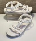 Guja 24y162 Kadn Taşlı Düz Taban Comfort Sandalet Beyaz