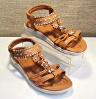 Guja 24y162 Kadn Taşlı Düz Taban Comfort Sandalet Camel