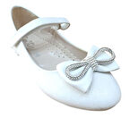 Miniwomen 254 Çocuk Fiyonklu Baletli Babet Ayakkabı Beyaz Baskılı