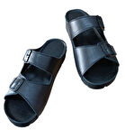 Castle Black 20317 Kadın Hakiki Deri İki Tokalı Comfort Terlik Siyah