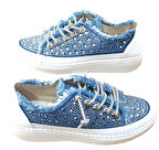 Aria 2410 Kadın Taşlı Kot Sneaker Ayakkabı Lacivert