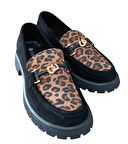 Divadonna 4270 Kadın Hakiki Deri Leopar Kadın Casual Ayakkabı Nubuk Siyah