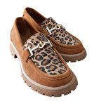 Divadonna 4270 Kadın Hakiki Deri Leopar Kadın Casual Ayakkabı Nubuk Taba