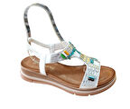 De Scarıo 2061 Kadın Taşlı Comfort Sandalet Beyaz