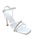 Bs Shoes 0028 Kadın Taşlı Kadeh Ökçe Açık Ayakkabı Beyaz