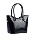 Nas 1465 Kadın El Ve Omuz Çantası Siyah Rugan