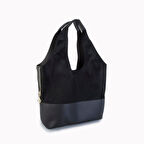 Nas 1096 Kadın Salash Büyük Boy Omuz Çantası Nubuk Siyah