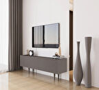 Enwood Capella Gri Mdf Country 3 Kapaklı Ahşap Ayaklı 140 Cm Tv Ünitesi