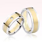 Beyaz Sarı Şeritli Taşlı Altın Alyans 3201-1