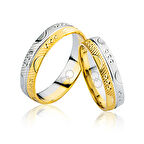 Sarı Beyaz Desenli Altın Alyans 3204-3