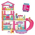 Lola'nın Oyuncak Portatif Tatil Evi Aksesuarlı 3 Katlı Oyuncak Bebek Evi - Oyuncak Kaydıraklı ve Havuzlu Ev