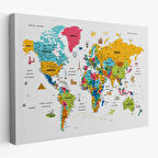 Harita Sepeti Türkçe Dünya Haritası Son Derece Ayrıntılı Eğitici ve Sembollü Kanvas Tablo 3214