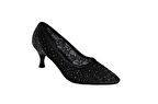 YAZKIŞ Kadın Siyah Platin Sedef 6cm Topuklu Tüllü Taşlı Düğün Nişan Mezuniyet Ayakkabı