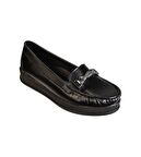 YAZKIŞ Siyah Parlak Üzeri Burgu Taşlı Klaın Taban Babet