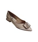 YAZKIŞ Kadın Siyah Altın Parlak Saten Üzeri Tokalı Babet