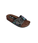 YAZKIŞ Kadın Siyah Platin Tek Tokalı Taşlı Mantar Taban Terlik