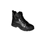 YAZKIŞ Kadın Siyah Ten Cilt Bağcıklı Fermuarlı Yanı Taşlı Termo Taban fashıon Bilekten Bot