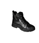 YAZKIŞ Kadın Siyah Ten Cilt Bağcıklı Fermuarlı Yanı Taşlı Termo Taban fashıon Bilekten Bot