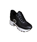 YAZKIŞ Kadın Siyah Beyaz Parlak Kumaş Taşlı 8cm İçten Gizli Topuk Fashıon Günlük Spor Ayakkabı