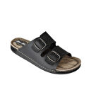 YAZKIŞ Erkek Siyah Çift Tokalı 46-47 Numara Böyük Beden Terlik