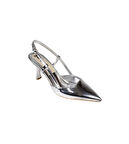 YAZKIŞ Kadın Siyah Gümüş Rugan Arkası açık Önü sivri Burun Kapalı 6cm İnce Topuk Ayakkabı