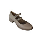 YAZKIŞ Kadın Ten Atkılı Küt Burun Kolej 4cm Topuklu Ayakkabı