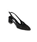 YAZKIŞ Kadın Siyah Gümüş Üzeri Taşlı Tüllü 5cm Kalın Taban Simli arkası Açık Önü Kapalı Abiye Ayakka