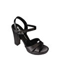 YAZKIŞ Kadın Siyah Gümüş saten Çapraz Bantlı 10cm Kalın Topuk 3 cm Pltform Topuklu Abiye Ayakkabı