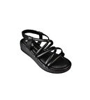 YAZKIŞ Kadın Siyah Ten Üzeri  Bant Atkılı 4cm Kalın Taban Arkası Lastikli Sandalet