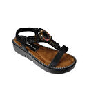 YAZKIŞ Kadın Siyah Ten Taşlı Lastikli Rahat Taban Sandalet Topuk Boyu 4cm