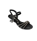 YAZKIŞ Kadın Siyah Gümüş 3 Bantlı Taşlı 5cm Şeffaf Kadeh Topuklu Düğün NiŞan abiye Ayakkabı