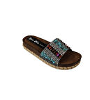 YAZKIŞ Kadın Siyah Altın Üzeri Boncuk Taşlı 4cm Kalın Taban Tabanı Sargı Mantar taban Terlik