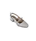 YAZKIŞ Kadın Siyah Beyaz Rugan İnci Fiyonklu Önü Kut Burun 4cm Kalın Topuk Ayakkabı