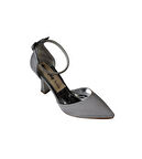 YAZKIŞ Kadın Saten Ten Gümüş Siyah Bilekden Bağlama 9cm Şamdan Topuk Sivri Burun Abiye Ayakkabı