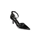 YAZKIŞ Kadın Siyah Rugan Sivri Burun 7cm İnce Topuk Arkası Kapalı Yanları Açık Stiletto Ayakkabı