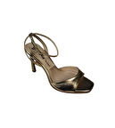 YAZKIŞ Kadın Siyah Gümüş Altın Kalın Tek Bantlı 10cn İnce Topuk Bilekten Bağlamalı Topuklu Ayakkabı