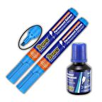 Mavi Markör Kesik Uç Keçeli Kalem Permanent Doldurulabilir 2 Adet ve Mürekkep 30 ml 1 Adet