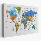 Harita Sepeti Türkçe Dünya Haritası Son Derece Ayrıntılı Eğitici ve Sembollü Kanvas Tablo 3232