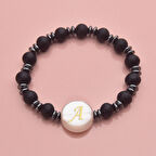 Harfli Kişiye Özel Siyah Doğal Taş Kadın Bileklik Takı Hediyelik Aksesuar