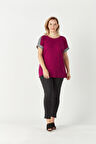 3236 Parlak Omuz Detaylı Esnek Büyük Beden Şık Bluz Violet