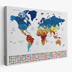 Harita Sepeti Türkçe Dünya Haritası Son Derece Ayrıntılı Eğitici ve Bayraklı Kanvas Tablo 3237