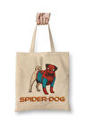 Spider Dog Pug Köpek Beyaz Bez Çanta Uzun Saplı Alışveriş Çantası Plaj Çantası