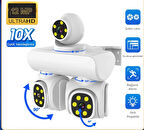 12MP 10X ZOOM Üç Lensli WIFI Güvenlik  Kamerası PTZ Su Geçirmez İki Yönlü İnterkom Hareket Sensörlü 