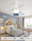 German New White Super Fan 60 CM Kalın Kanat Dim Ayarlı Tavan Vantilatörü RGB Led 16 Renk Sessiz Sinek Kovar